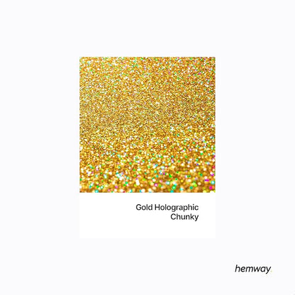 Hemway Polyurethane & Epoxy Resin Glitter 100g / 3.5oz Metallic Crystal Flake Additive for Flooring Jewelry Tumblers Glass Pigment - Chunky (1/40" 0.025" 0.6mm) - Gold Holographic