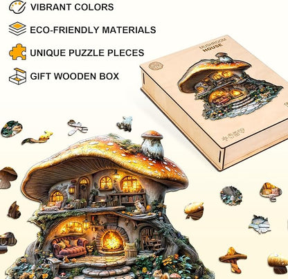 Wooden Puzzles for Adults, Mushroom House Puzzles, Wood Adult Puzzle, Birthday Gifts for Puzzle Lover (L-13.1 * 13.4 in 290pcs)