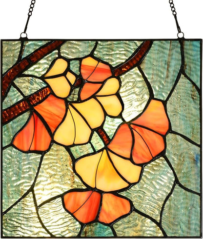 PA0005 Stained Glass Ginkgo Leaf Hanging Panel-10 Wx10 H Window Suncatcher Window Décor Tiffany Style Wall Décor Hanging Art