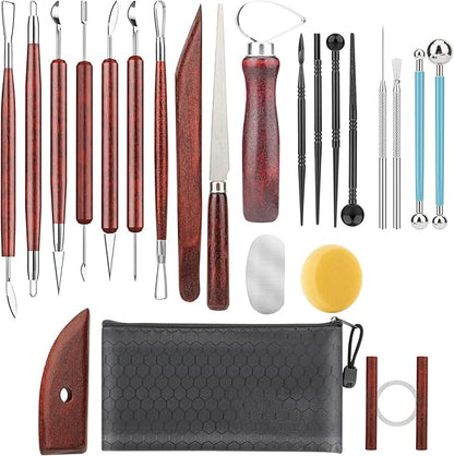 23PCS Clay Tools Sculpting, Ceramic & Pottery Modeling Tool, Ceramics Tools Set, Polymer Tools Kit, Air Dry Clay Tools for Carving, Molding, Pottery Wheel, Crafting Supplies, Pros, Beginners, Adults