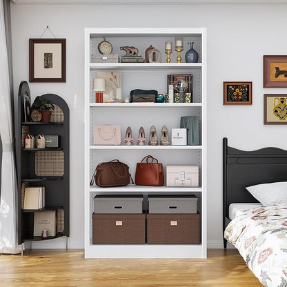 66"Heavy-Duty Steel Open Storage Cabinet with Adjustable Shelves, 6-Tier Shelving Unit, Easy Assembly Freestanding Organizer for Garage, Pantry,Office, Living Room (White, 5 Tier-66"Hx 33"W x14"D)