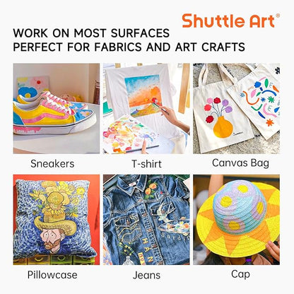 Fabric Paint, Shuttle Art 30 Colors Permanent Soft Fabric Paint in Bottles (60ml/2oz) with Brushes, Palette, Stencils, Non-Toxic Textile Paint for T-shirts, Shoes, Jeans, Bags, DIY Projects&Art Crafts