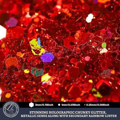 LEOBRO Red Glitter, 160g/5.64oz Holographic Chunky Glitter for Crafts, Resin, Nail Body, Tumblers, Party Decorations