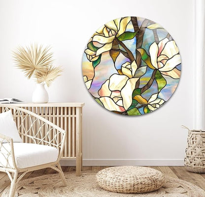 My Photostation.com 40WX60H'' Stained Magnolia Glass Wall Art Tempered Glass Printing Wall Decor Large Wall Art Wall Hangings