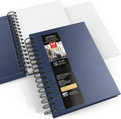 ARTEZA Watercolor Sketchbook Set,3-Pack,64 Pages per Book,5.5 x 8.5 Inches,Blue Hardcover Spiral Notebooks,140-Pound Premium Watercolor Paper for Artists