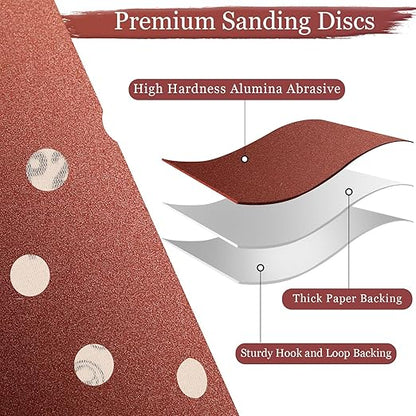 5 Inch Sanding Discs Hook and Loop, 70 PCS 8 Hole Sandpaper Include 120, 240, 320, 400, 600, 800, 1000 Grit for Random Orbital Sander