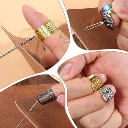 10PCS Hand-Working Sewing Thimble Adjustable Metal Sewing Thimble Rings Fingertip Thimbles Metal Dazzle Color Leather Finger Protectors Thimbles Ring for Knitting Quilting Embroidery DIY Craft Tools