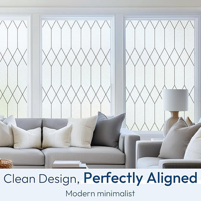 rabbitgoo Window Privacy Film for Glass Windows, Frosted Glass Cling with Decorative Moroccan Lattice, Removable Heat Control Sun Blocking Door Covering Sticker for Home Bathroom, 35.4 x 157.4 inches