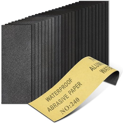 20PCS Sand Paper 240 Grit Sandpaper Sheets, 9 x 3.6 Inch Wet Dry Sandpaper Sheets, Sand Paper for Metal, Wood Furniture, Automotive and Crafts