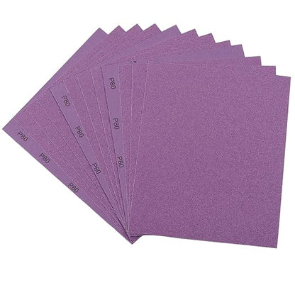 Sandpaper 10Pcs, 80 Grit Sandpaper, Wet Dry Sandpaper Sheets 9 X 11 Inch, White Fused Alumina Abrasive, Fine Sander Paper for Wood Furniture Finishing, Metal Sanding, Automotive Polishing