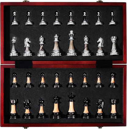 VAMSLOVE Chess Set Large 16''/42cm Folding Wooden Board with Deluxe Weighted Acrylic Chess Pieces - 3.5" King with Storage Slots for Adults House Warming Retirement Gift