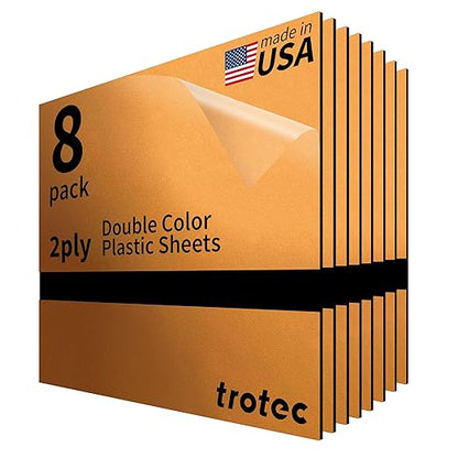 Trotec | Metallic Looking Acrylic Sheet | 12"x12"x1/16, 8 Pcs | Smooth Gold/Black | Metallic Finish - Scratch Resistant for Laser Engraving & Cutting,Printing,Glowforge,Name Plate | USA Made