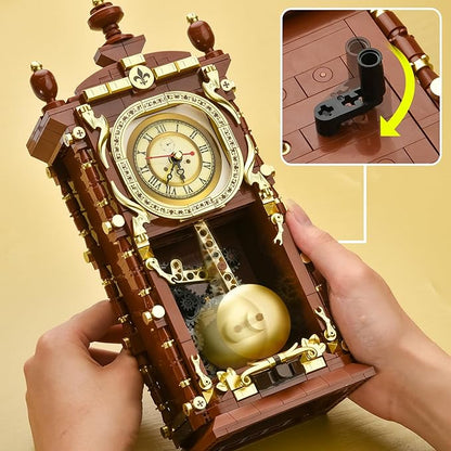 Retro Clock Building Set for Adults,Vintage Pendulum Clock Model with Rotating Gears,Home Decor Mechanical Building Blocks Toys, Gift for Boys and Girls 8+ (751 Pieces)