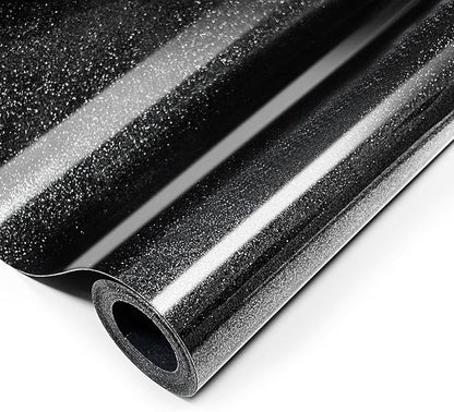 Black Glitter HTV Heat Transfer Vinyl, 12" x 8ft lron on Vinyl, for T-Shirt Ironing, Vinyl HTV Easy to Cut and Weed, The Best Choice for DIY Creativity. (Black, 12" x 8ft)