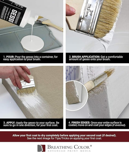White Gesso Canvas Primer Bundle 8 oz. with Application Brush and Sandpaper. Keep Paint from Absorbing! Whether Acrylics, Oils, Watercolors or Pastels, Make Every Painting Look its Absolute Best