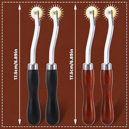 JNENERY 4PCS Tracing Wheel Sewing Tool,Professional Stitch Marking Spacer,Wood and Stainless Steel Pounce Wheel,Pounce Wheel for Sewing Patterns with Wooden Handle forTracing Paper and Leather Crafts