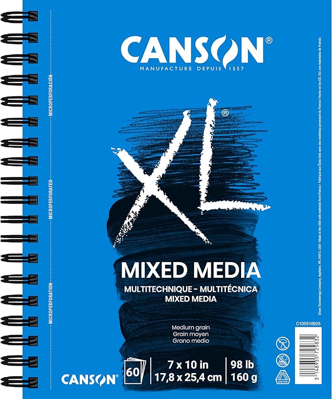 Canson XL Series Mixed Media Pad, Side Wire, 7x10 inches, 60 Sheets – Heavyweight Art Paper for Watercolor, Gouache, Marker, Painting, Drawing, Sketching