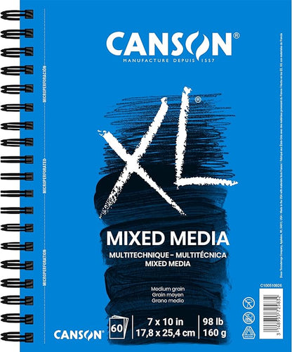 Canson XL Series Mixed Media Pad, Side Wire, 7x10 inches, 60 Sheets – Heavyweight Art Paper for Watercolor, Gouache, Marker, Painting, Drawing, Sketching