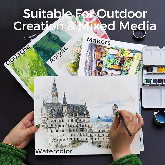 Funto Watercolor Pad, 12×9", 20 Sheets, 140lb/300gsm, 100% Cotton, Cold Press, Glue Bound, Double-Sided, Easy Tear Heavyweight Art Paper for Painting