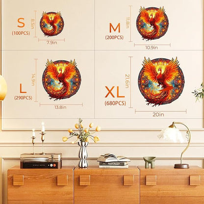 KAAYEE Wooden Jigsaw Puzzles-Wooden Puzzle Adult Unique Shape Advanced Phoenix Wooden Jigsaw Puzzle for Adult, Fathers, Family Puzzles 14.9 * 13.8in 290pcs,Chritmas Gift