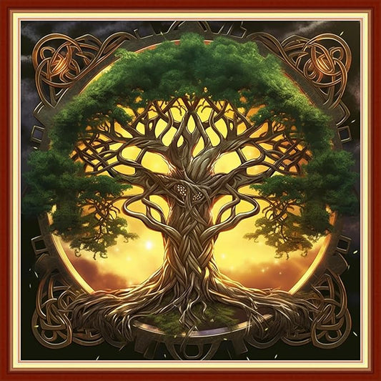 Disxvivy Cross Stitch Stamped Full Embroidery Kits DIY 11CT Cotton Thread Printed DIY Needlepoint Kits Craft Needlework Set Cross-Stitch Stamped Sets-Magic Tree 18x18 inch