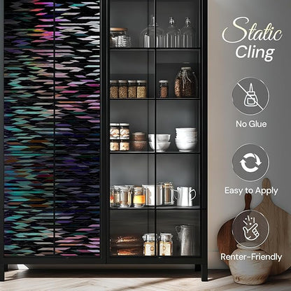 rabbitgoo Window Privacy Film, Total Blackout Window Film, Stained Glass Heat Control Glass Thermal Sticker, Room Darkening Door Cover, Anti-UV Privacy Cling with Installation Tools, 17.5" x 118.1"