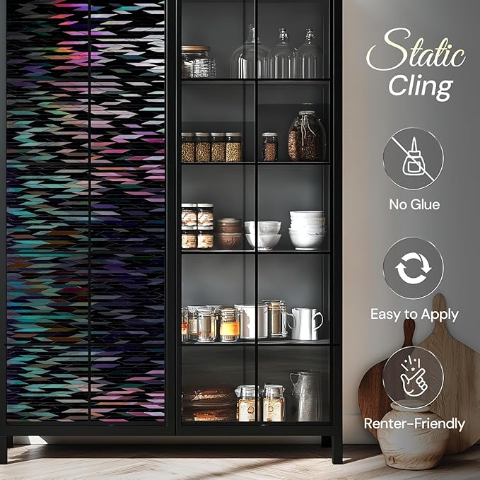 rabbitgoo Window Privacy Film, Total Blackout Window Film, Stained Glass Heat Control Glass Thermal Sticker, Room Darkening Door Cover, Anti-UV Privacy Cling with Installation Tools, 35.4" x 78.7"