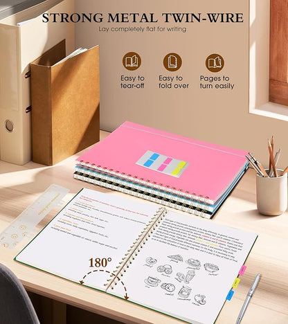 Blank Spiral Notebook Journal 8.5” x 11”, A4 Large Sketch Book for Women Men, 100 GSM Blank Paper Drawing Notebook, Plastic Hardcover Spiral Bound Sketchbook for Sketching Work School Writing, Green