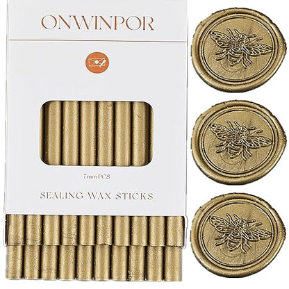 Wax Seal Sticks Bronze, ONWINPOR 20pcs Glue Gun Wax Sealing Sticks for Wax Seal Stamp, Bronze Gold Mini Wax Gun Sticks Suit to 0.28'' Glue Gun, Wedding Invitations, Envelope (Copper)