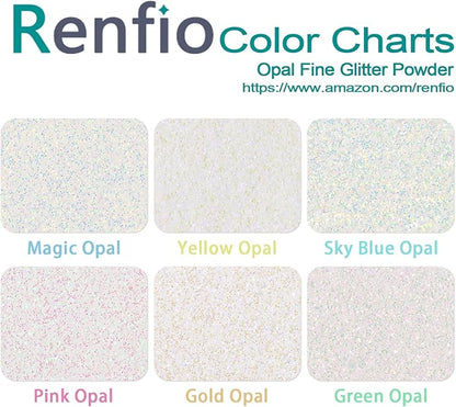 Renfio Opal Ultra Fine Glitter Powder Metallic Resin Glitter 1.75 Oz (50g) PET Flakes Crafts Sequins 1/128" 0.008" 0.2mm Epoxy Chips Flakes for Tumblers Slime Decoration - Magic Opal