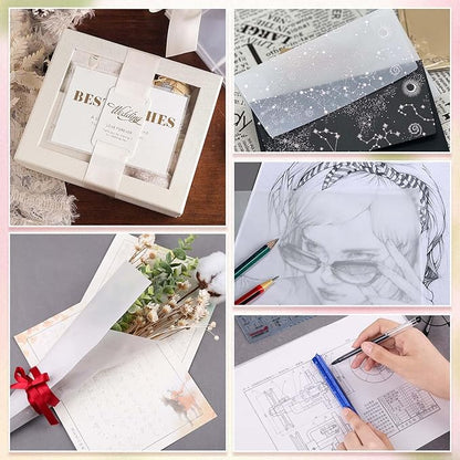 130 Pcs Vellum Translucent Paper 8.5 x 11 inches Tracing Vellum Invitation Paper for Vintage Greeting Card Overlays, Lanterns, Envelope Sketching Crafting Scrapbooking, Journaling (93gsm/63lb)