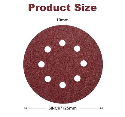 S SATC 150 PCS Sanding Discs 80 Grit Hook and Loop 5 Inch 8 Hole Adhesive Sandpaper for Woodworking and Automotive