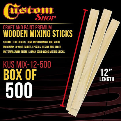 Custom Shop Craft and Paint Sticks - (Pack of 500 Sticks) 12" Inch Premium Grade Wood Stirrers/Paddles - Use for Wood Crafts -to Mix Epoxy Resin or Paint -Garden Sign Posts