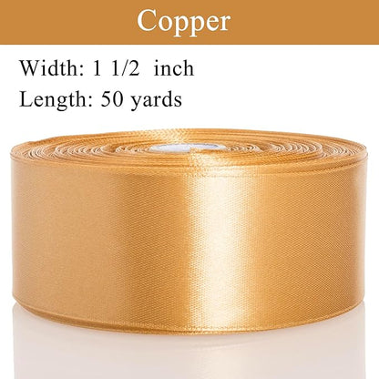 1 1/2 Copper Solid Satin Ribbon, 50 Yards Craft Fabric Ribbon for Gift Wrapping Floral Bouquets Wedding Party Decoration