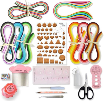 JUYA Paper Quilling Kit with Pink Tools 960 Strips Board Mould Crimper Coach Comb (Paper Width 3mm)