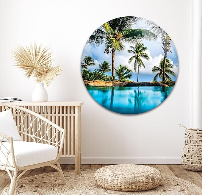 My Photostation.com 60WX40H'' Island & Blue Sea Glass Wall ArtTempered Glass Printing Wall Decor Large Wall Art Wall Hangings