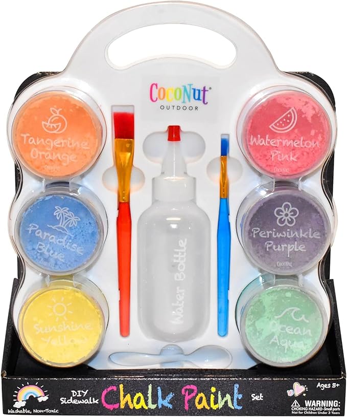 DIY Sidewalk Chalk Paint Set - Non-Toxic, Washable Powdered Chalk - Simply Mix in Water and Use a Paintbrush to Create Colorful Artwork on the Sidewalk or Chalkboard, For Kids Ages 5+