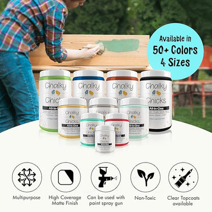 Chalky Chicks All-in-One Chalk Paint for Furniture or Cabinet - 8 Fl Oz - Matte Finish Aqua Bay (Aqua Blue) for Metal, Wood Furniture Paint - No Sanding All-in-One for Home Decor & Crafts, USA Made