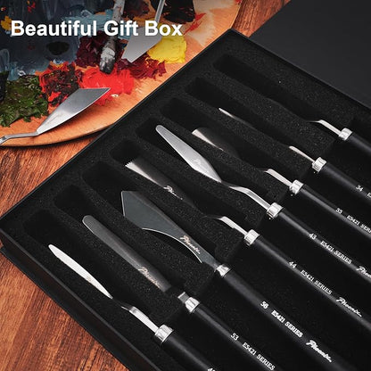 PHOENIX High Flexible Palette Knife Set, 8 Pieces Stainless Steel Painting Knives (31,33,34,42,43,44,46,51) Art Knife with Wood Handle, Paint Spatula for Oil Acrylic Paint