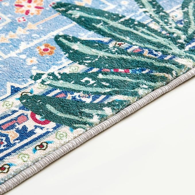 Tropical Rugs, 3x5 Thin Boho Small Area Rugs for Bathroom Kitchen Small Indoor Entryway Rug Modern Vintage Distressed Summer Jungle Plant Accent Carpet Non-Slip Washable