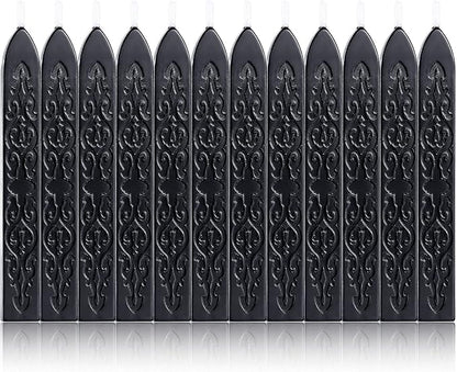 Yoption 12 Pcs Sealing Wax Sticks with Wicks, Antique Black Totem Fire Manuscript Seal Wax for Wax Seal Stamp (Black)