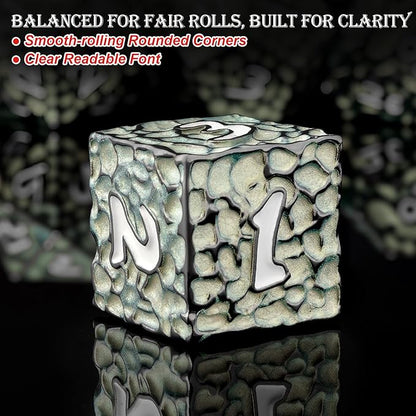 Haxtec Metal DND Dice Set Polyhedral D&D Dice Compatible with Dungeons and Dragons Gift TTRPG Black Green Metal Dice