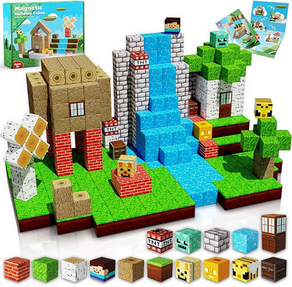 Magnetic Blocks-100PCS Magnetic Building Blocks Magnet Cube Toys Stacking, Build Forest World Set, STEM Montessori Sensory Toys for Kids Boys Girls Age 3 4 5 6 7 8 9 10 Birthday Gifts