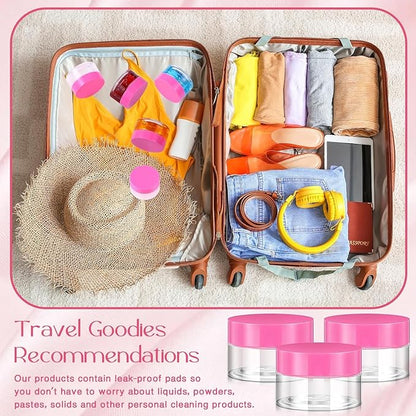 SATINIOR 12 Pack 1 oz Plastic Container Jars with Lids Round Clear Travel Cosmetic Container Slime Jars for Toiletries, Lotion, Cream, Ointments, Makeup, Rhinestone, Samples, Kitchen Storage(Pink)