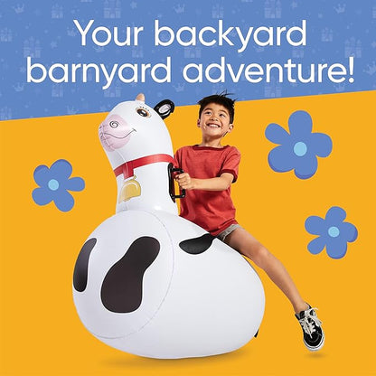 Hearthsong Hop N Go Inflatable Bouncy Cow Riding, Hopping Toys for Kids Ages 5+ - Ride On Bouncer Animal Hopper Jumping Toys for Outdoor Games