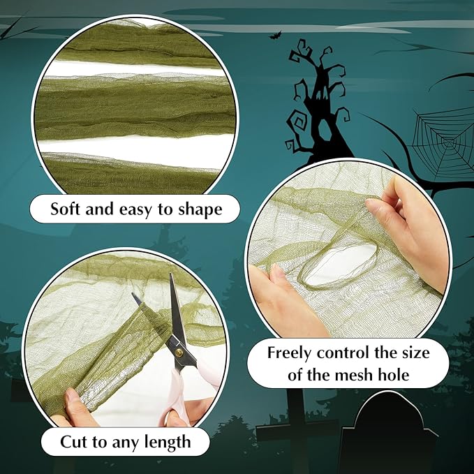 Boao Halloween Cheese cloth 70.87 x 196.85 Inch Military Green Cheesecloth Roll for Crafts Large Cotton Muslin Gauze Fabric for Halloween Outdoor & Indoor Spooky Decoration