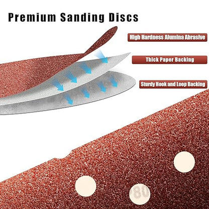 80 Grit 5 Inch Sanding Discs Hook and Loop Sandpaper, 150 PCS 8 Hole Adhesive Coarse Sand Paper for Random Orbital Sander
