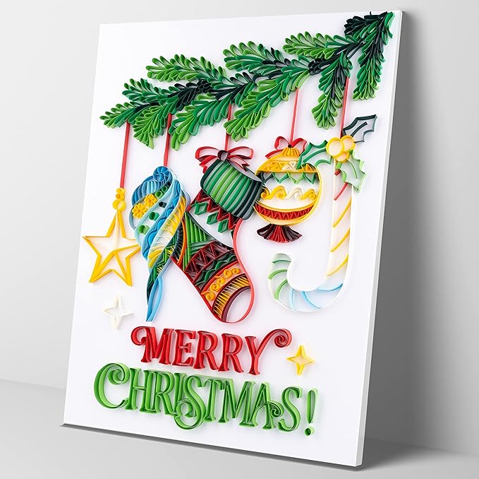 Uniquilling Christmas Quilling Kits, Paper Quilling Kit with Quilling Tools& Using Manual, 16 * 20-in Christmas Decorations Paper Filigree Kits, DIY Quilling Christmas Gifts for Friends Family