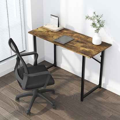 47 inch Folding Computer Desk, Writing Gaming Computer Camping Table, No Assembly Required Home Office Desk, Rustic Brown