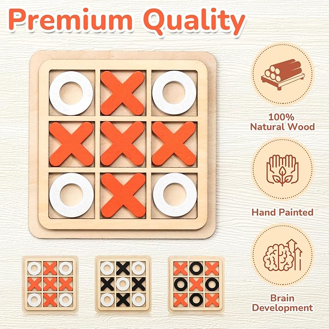 Libima 12 Pcs Wooden Tic Tac Toe Game Mini Family Board Games Classical Puzzle Chess Tabletop Teaches Strategy & Focus, Gifts for Halloween/Road Trip/Travel/Christmas Strategy Toys(Classic Color)